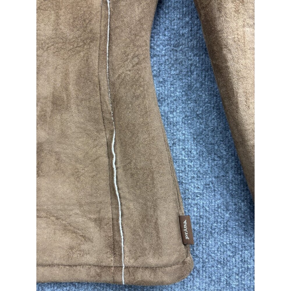 VNTG PrAna Jacket Womens Large Brown Faux Suede Sherpa Fleece Lined Zip Pockets - Picture 6 of 9